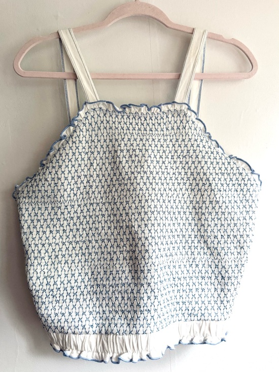 Anthropologie Tops - Anthropologie Smocked White and Blue Cropped Tank Top